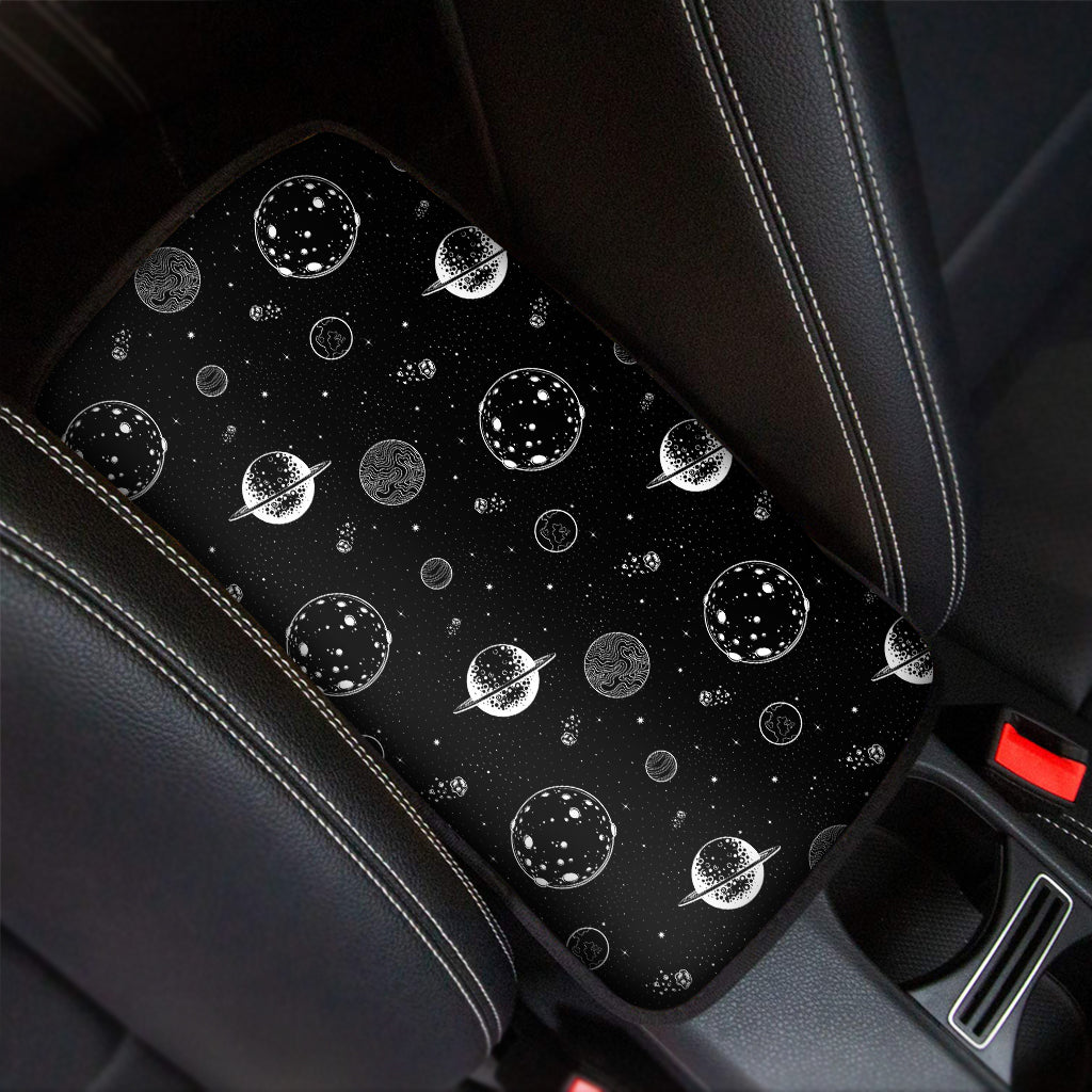 Black And White Planets Pattern Print Car Center Console Cover