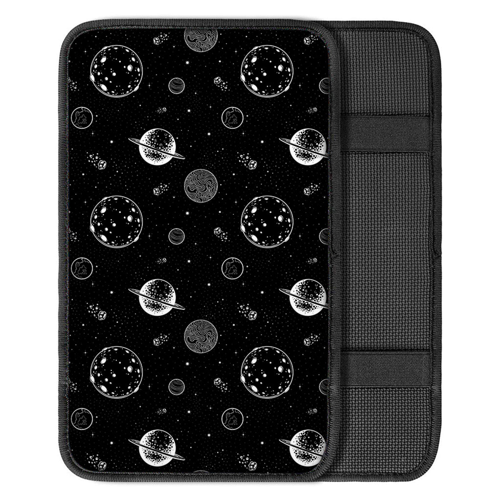 Black And White Planets Pattern Print Car Center Console Cover
