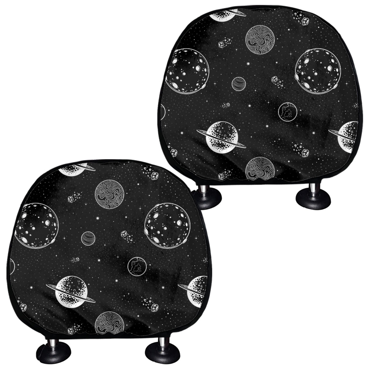 Black And White Planets Pattern Print Car Headrest Covers