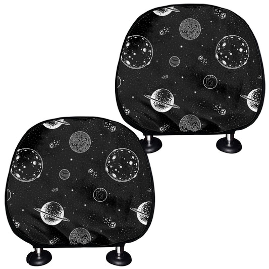 Black And White Planets Pattern Print Car Headrest Covers