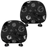 Black And White Planets Pattern Print Car Headrest Covers