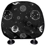 Black And White Planets Pattern Print Car Headrest Covers