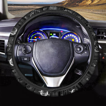 Black And White Planets Pattern Print Car Steering Wheel Cover