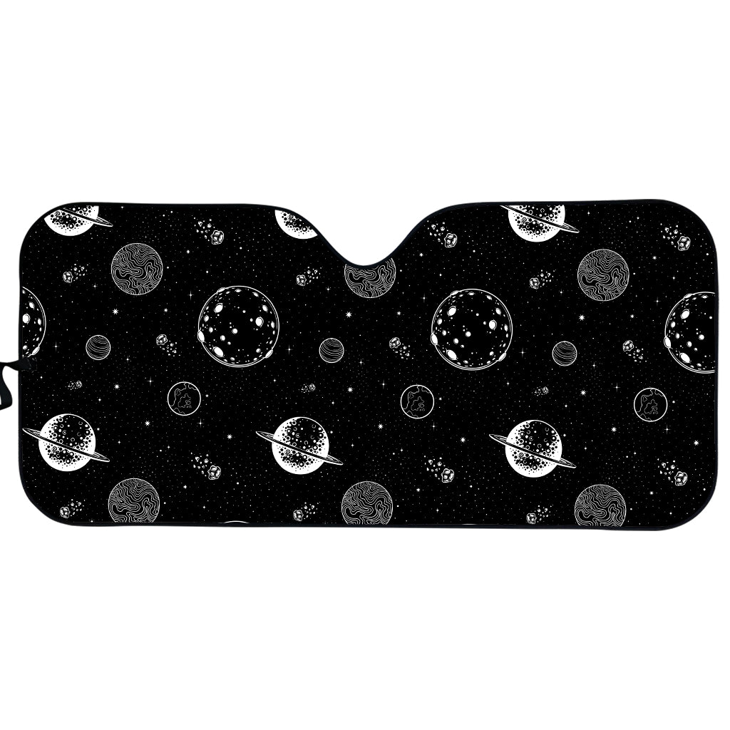 Black And White Planets Pattern Print Car Sun Shade