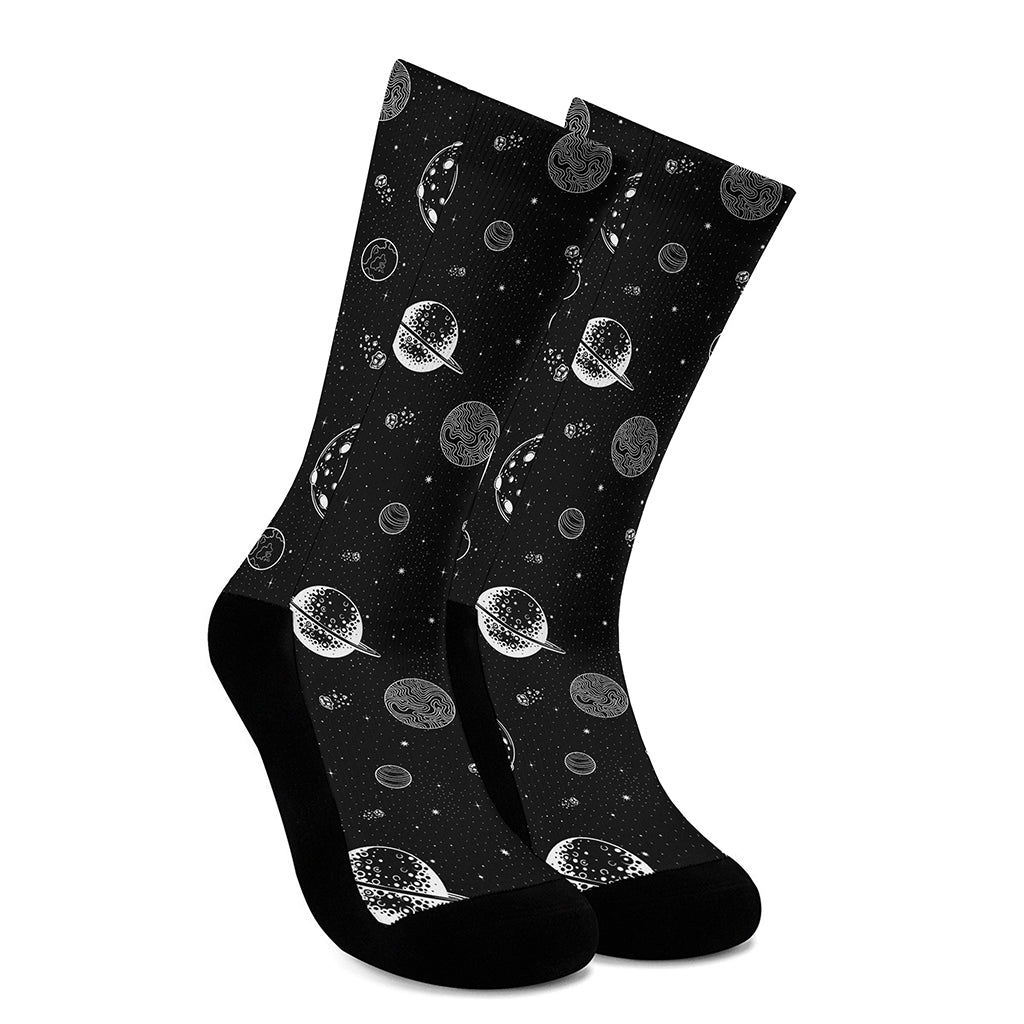 Black And White Planets Pattern Print Crew Socks