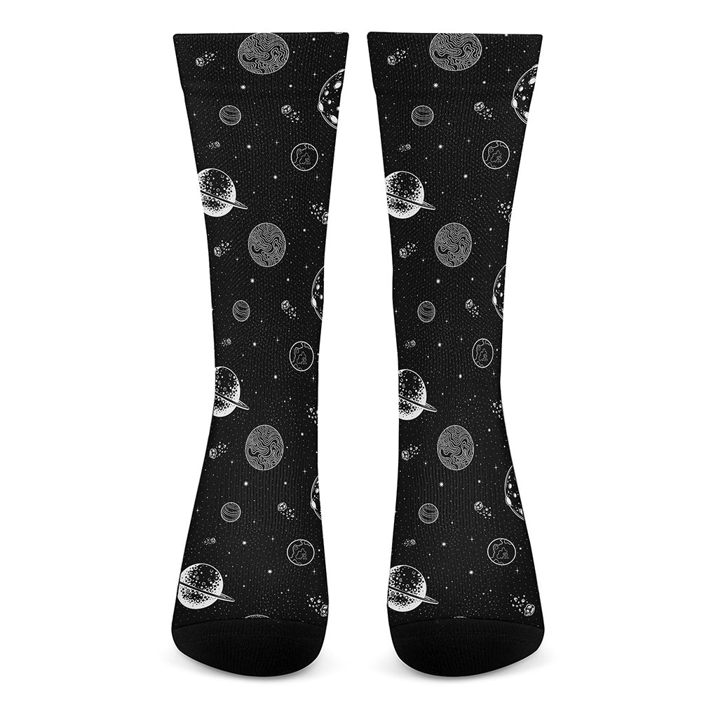 Black And White Planets Pattern Print Crew Socks