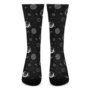 Black And White Planets Pattern Print Crew Socks