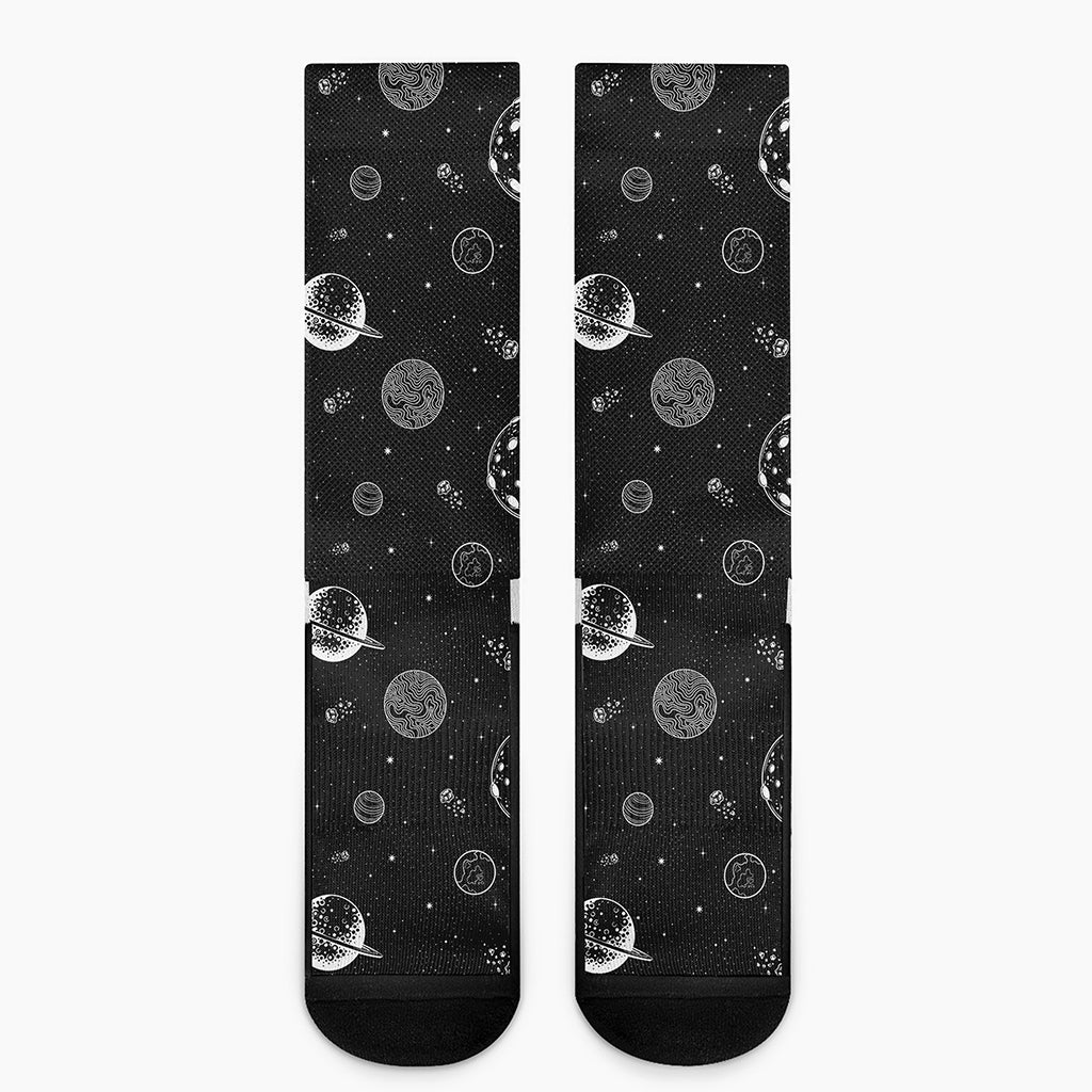 Black And White Planets Pattern Print Crew Socks