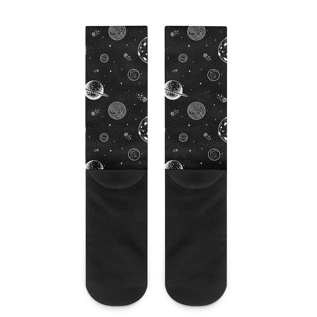 Black And White Planets Pattern Print Crew Socks