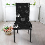 Black And White Planets Pattern Print Dining Chair Slipcover