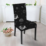 Black And White Planets Pattern Print Dining Chair Slipcover