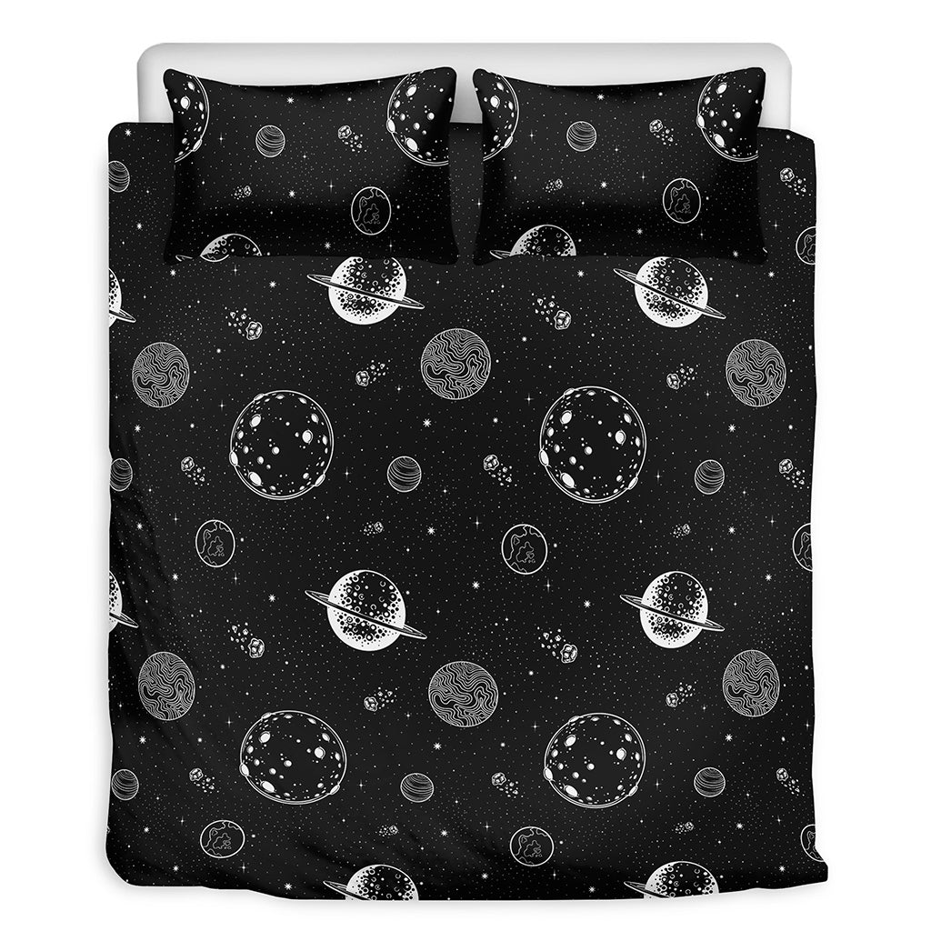Black And White Planets Pattern Print Duvet Cover Bedding Set