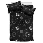 Black And White Planets Pattern Print Duvet Cover Bedding Set
