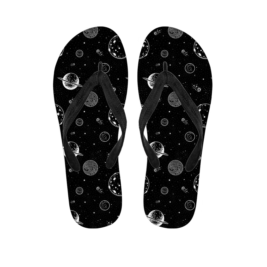 Black And White Planets Pattern Print Flip Flops