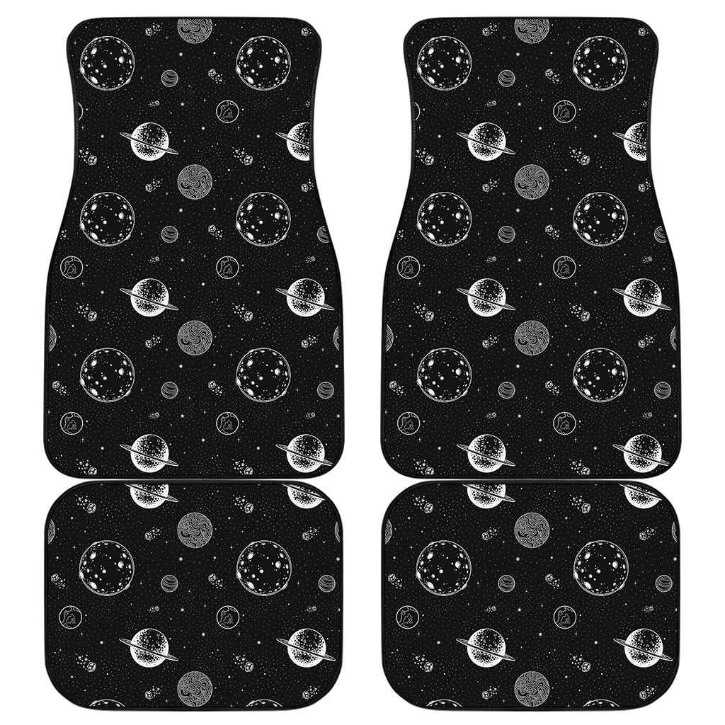 Black And White Planets Pattern Print Front and Back Car Floor Mats