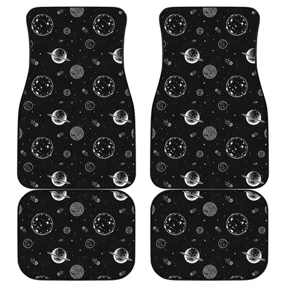 Black And White Planets Pattern Print Front and Back Car Floor Mats