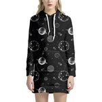 Black And White Planets Pattern Print Hoodie Dress