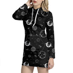 Black And White Planets Pattern Print Hoodie Dress