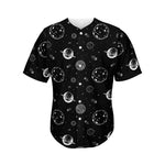 Black And White Planets Pattern Print Men's Baseball Jersey