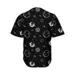 Black And White Planets Pattern Print Men's Baseball Jersey
