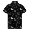 Black And White Planets Pattern Print Men's Short Sleeve Shirt