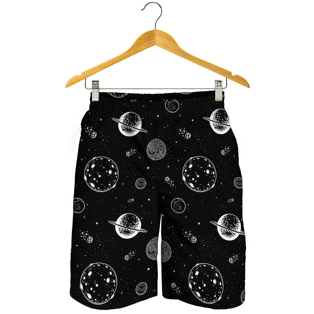 Black And White Planets Pattern Print Men's Shorts