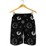 Black And White Planets Pattern Print Men's Shorts