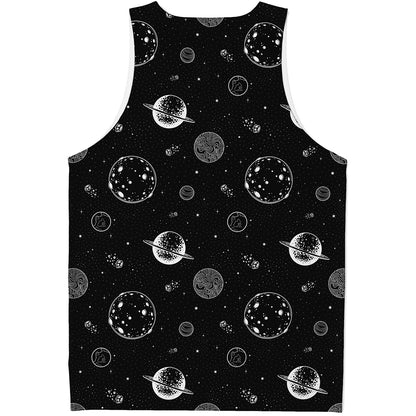 Black And White Planets Pattern Print Men's Tank Top