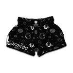 Black And White Planets Pattern Print Muay Thai Boxing Shorts