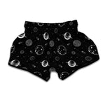 Black And White Planets Pattern Print Muay Thai Boxing Shorts