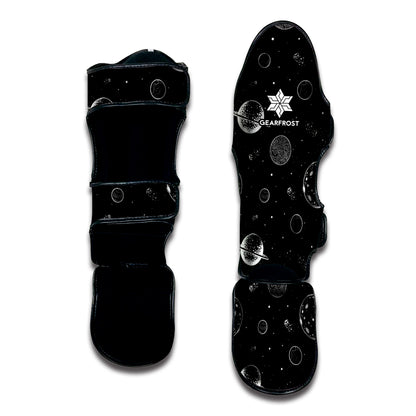 Black And White Planets Pattern Print Muay Thai Shin Guard