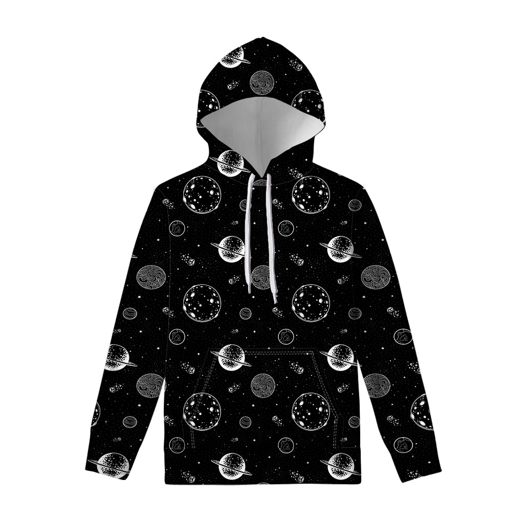 Black And White Planets Pattern Print Pullover Hoodie