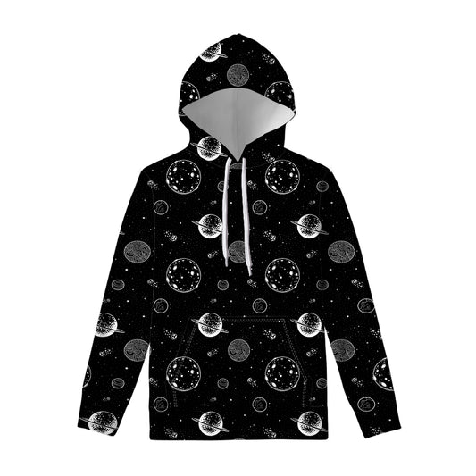 Black And White Planets Pattern Print Pullover Hoodie