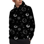 Black And White Planets Pattern Print Pullover Hoodie