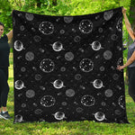 Black And White Planets Pattern Print Quilt