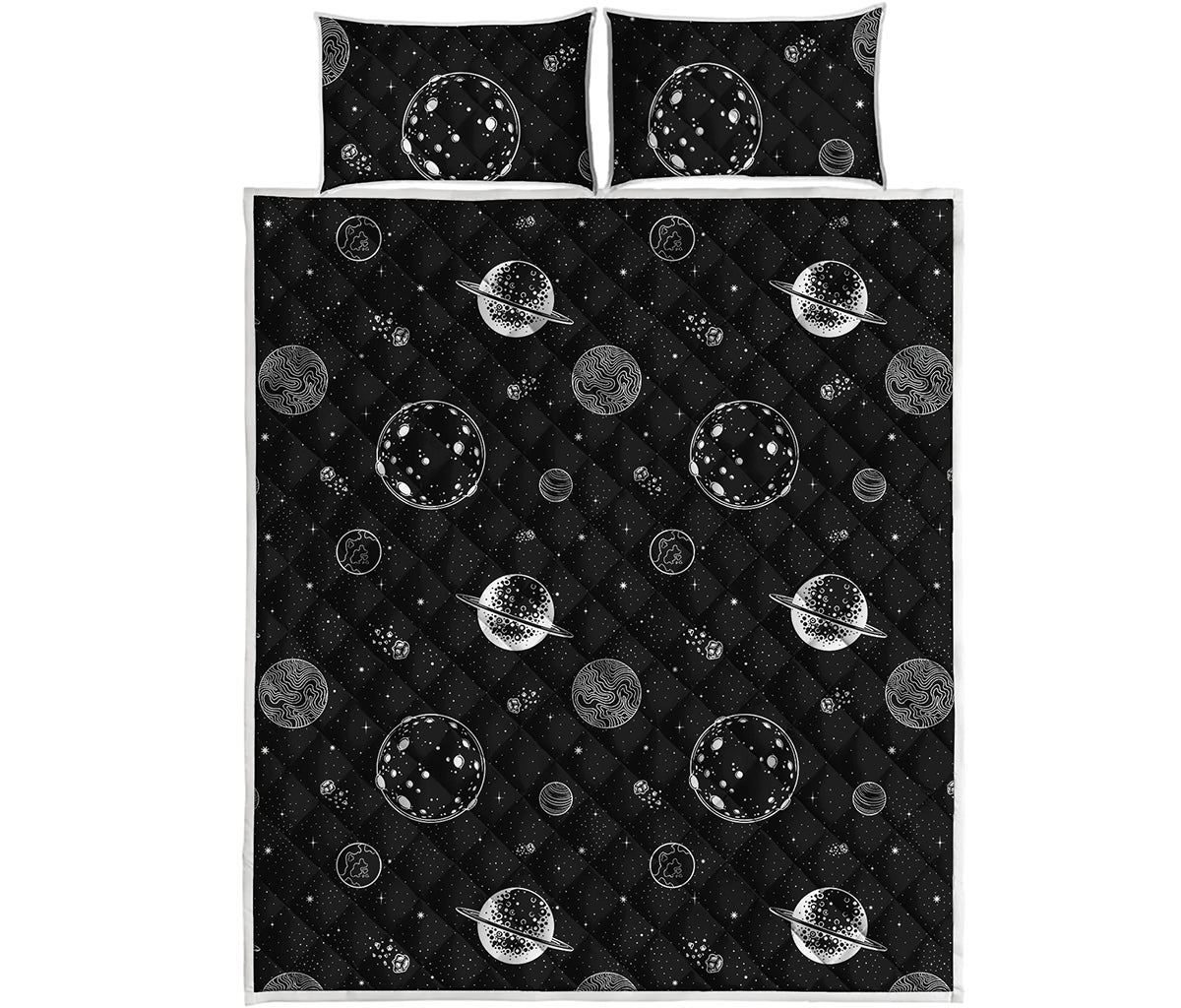 Black And White Planets Pattern Print Quilt Bed Set