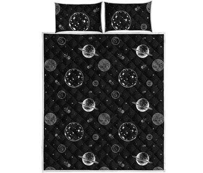 Black And White Planets Pattern Print Quilt Bed Set