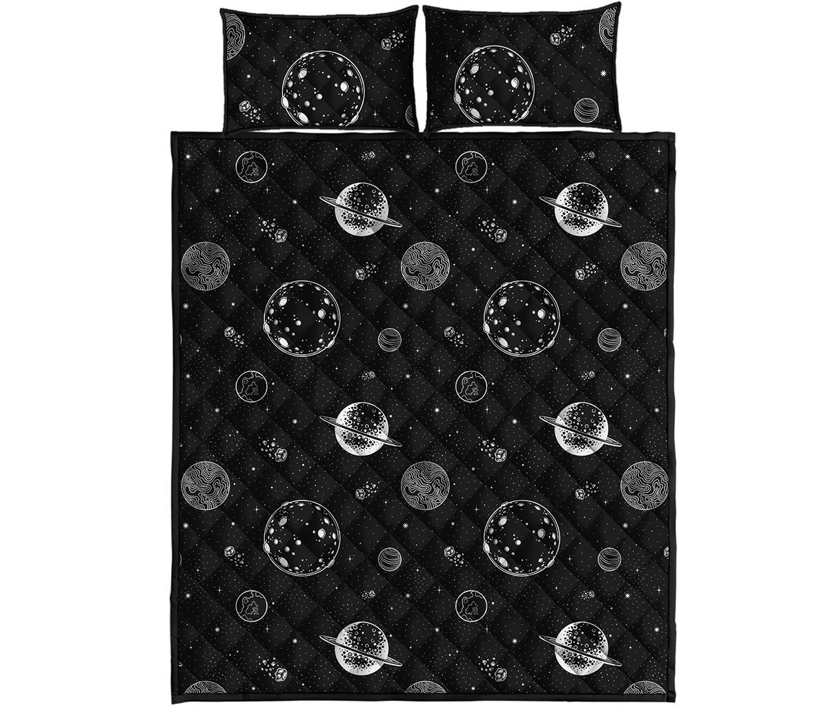 Black And White Planets Pattern Print Quilt Bed Set