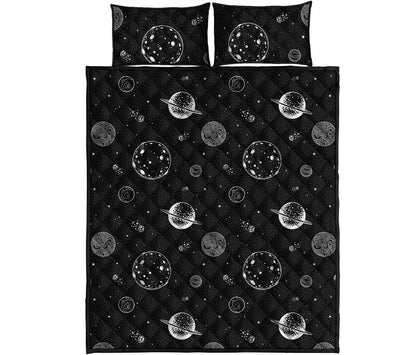Black And White Planets Pattern Print Quilt Bed Set