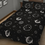 Black And White Planets Pattern Print Quilt Bed Set