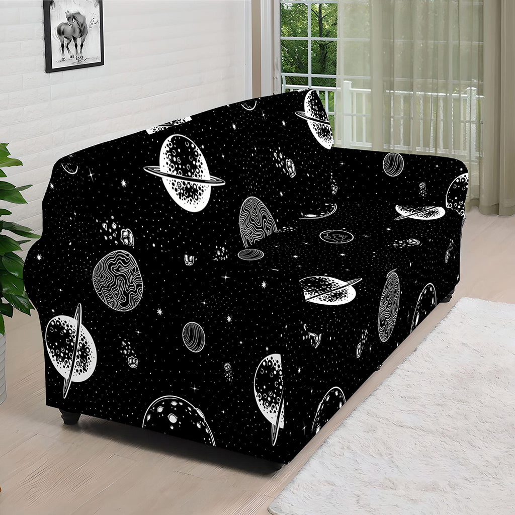 Black And White Planets Pattern Print Sofa Cover