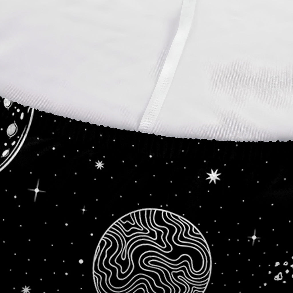 Black And White Planets Pattern Print Sofa Cover