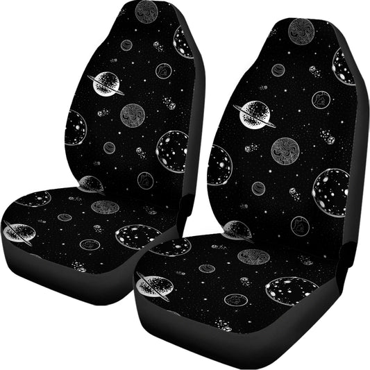 Black And White Planets Pattern Print Universal Fit Car Seat Covers
