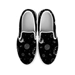 Black And White Planets Pattern Print White Slip On Shoes