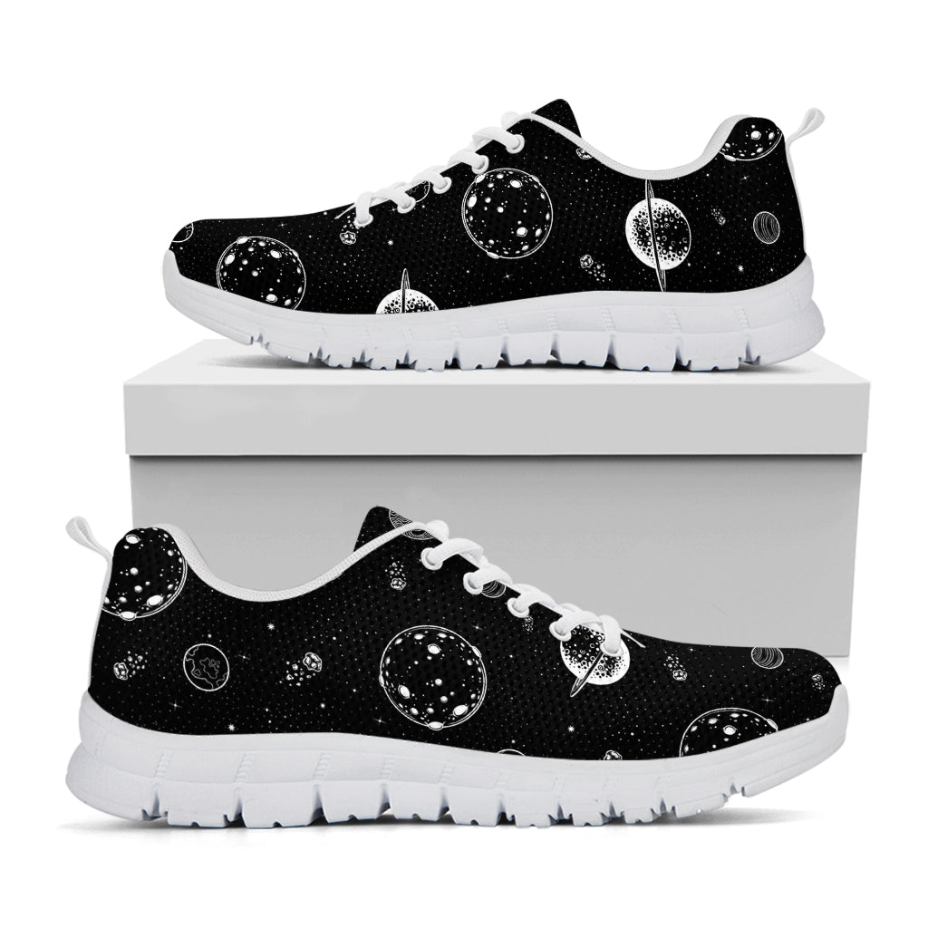 Black And White Planets Pattern Print White Sneakers