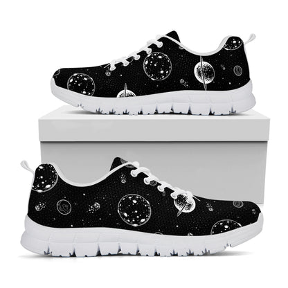 Black And White Planets Pattern Print White Sneakers