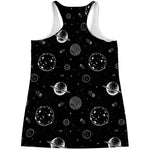 Black And White Planets Pattern Print Women's Racerback Tank Top