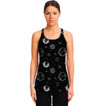 Black And White Planets Pattern Print Women's Racerback Tank Top