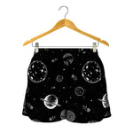 Black And White Planets Pattern Print Women's Shorts