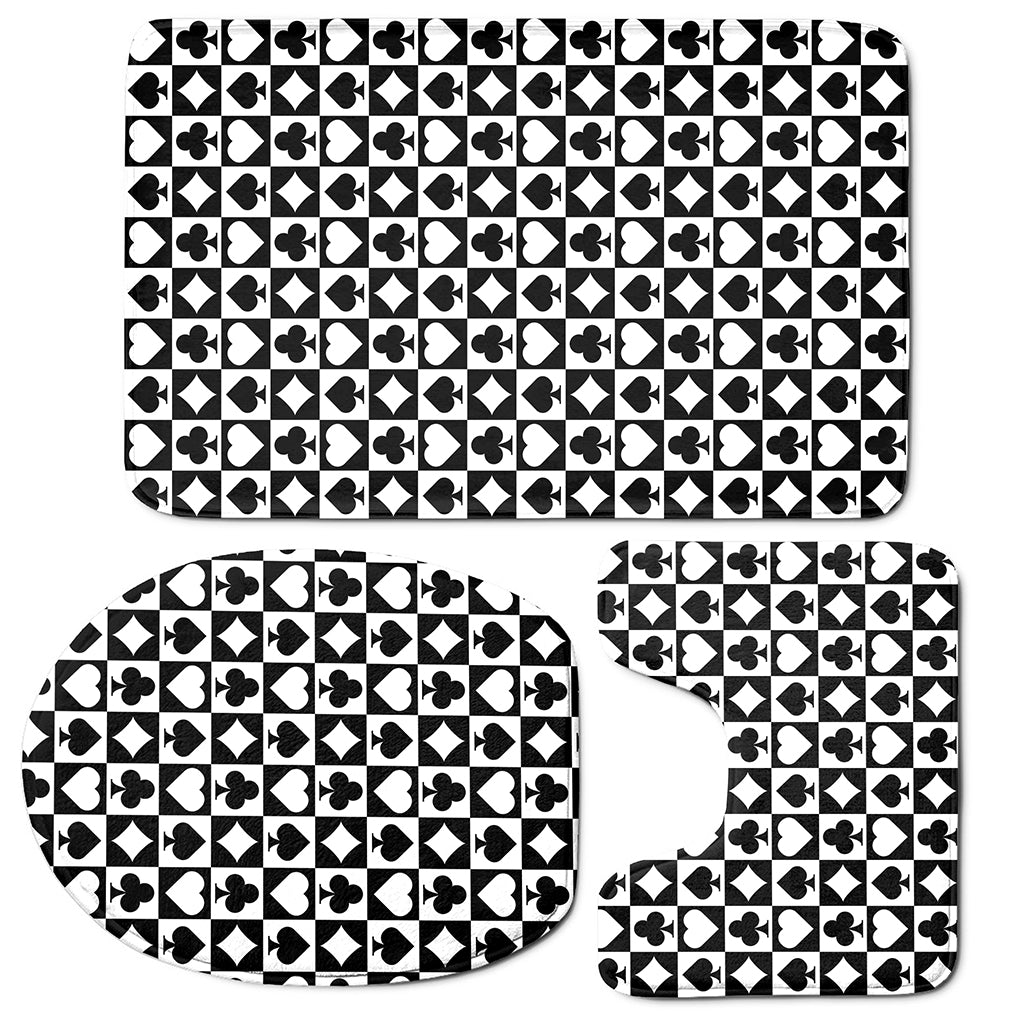 Black And White Playing Card Suits Print 3 Piece Bath Mat Set